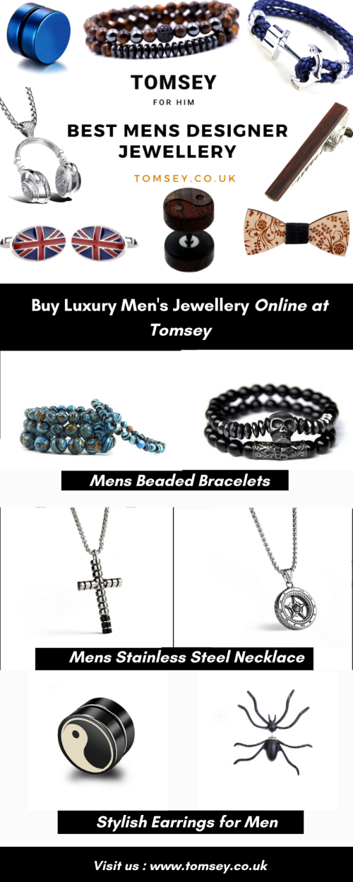 Explore our range of contemporary fashion jewellery and luxury men's jewellery for men online at Tomsey. Complement your style with our selection of men's jewellery. Order now and get free Uk shipping plus 15% off storewide!  Visit https://tomsey.co.uk/